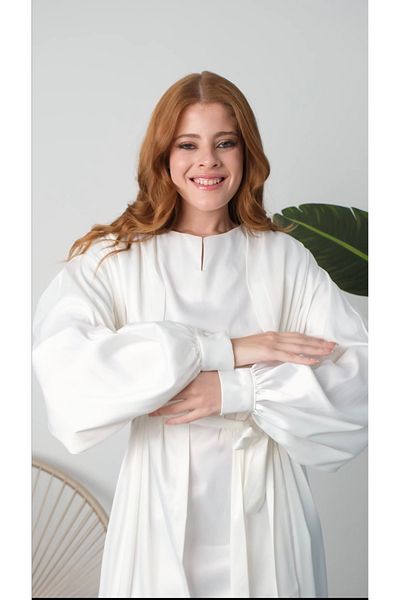Butik10 Satin Suit Ferace White Please Ask for Measurements!