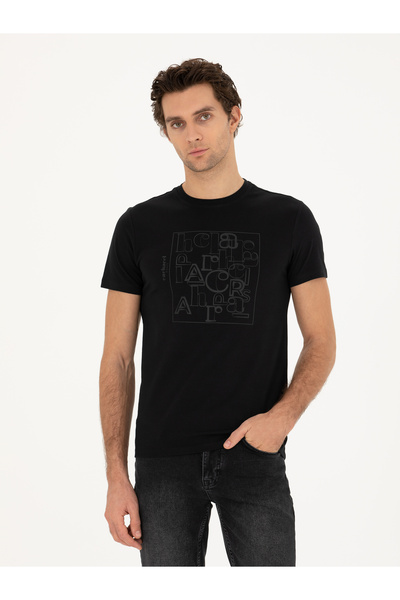 Cacharel Siyah Slim Fit Bisiklet Yaka T-shirt 50284843-VR046