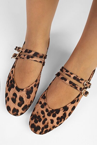 Shoeberry Women's Fiesty Leopard Patterned Double Strap Ballerinas