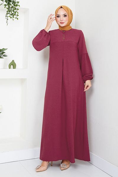 ModaMerve Claret Red Cuff Elastic Dress - 2400HBS932-M