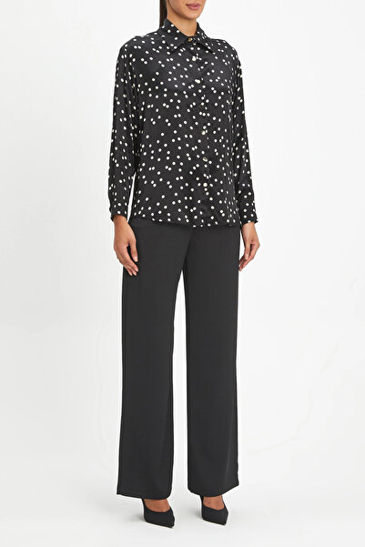 SERPİL Puantiyeli Uzun Kollu Düğmeli Siyah Gömlek 40329