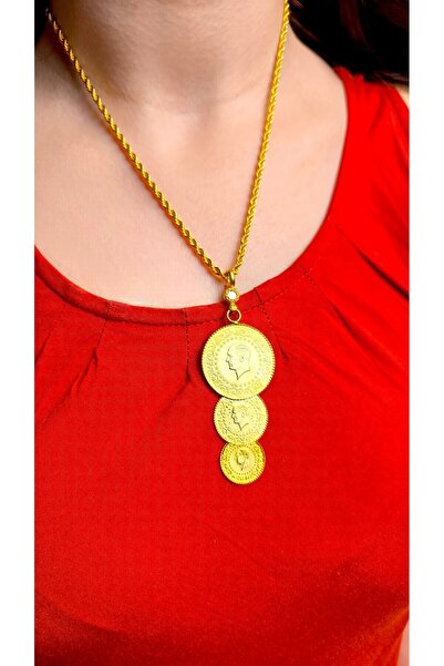 BEYZA DERELİ TAKI AKSESUAR 22 Ayar Altın Kaplama 3'lü Tam Yarım Çeyrek Kolye