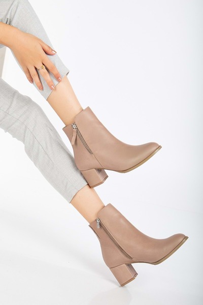 ANALİN SHOES Жіночі черевики кольору каменю - натуральна шкіра та застібка-блискавка