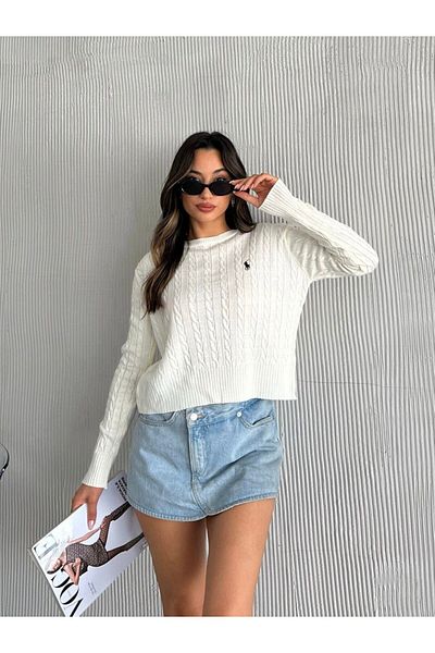 oshebu Pulover de tricotaj cu detaliu tricot cu decolteu