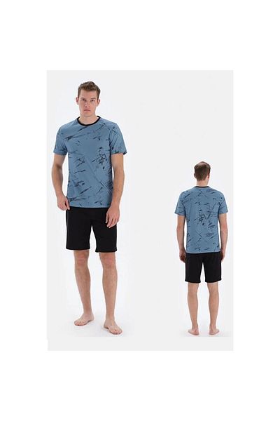 Eros 33082 Men's Pajama Set with Shorts - Cotton, Short Sleeve, Blue
