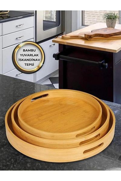 Kapris Bamboo Tray Cap-116 - 3-Piece Home Set