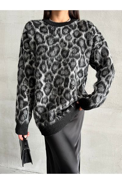 Laluvia Černý svetr Fiona Crew s leopardím vzorem-4477
