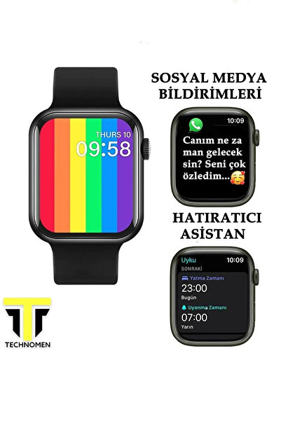 TECHNOMEN Arama Özellikli ve Tüm Telefonlarla Uyumlu Türkçe Yeni Versiyon Akıllı Saat ve Bluetooth Kulaklık