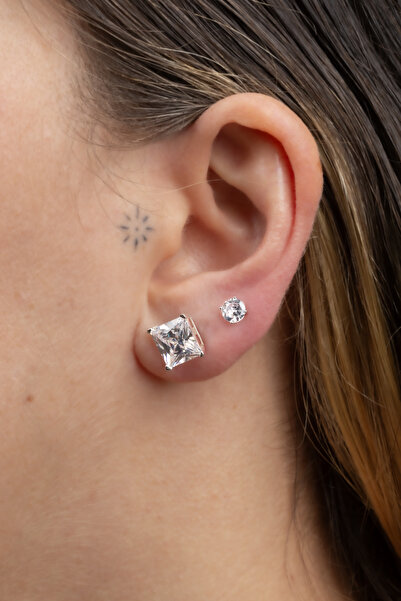 So CHIC... Tektaş 5 mm 18 Ayar Rose Altın Kaplama Gümüş Küpe