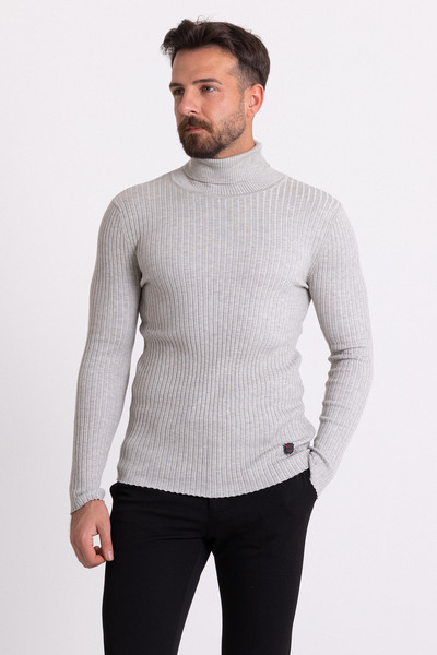 Mcr Смугастий Slim Fit чоловічий светр з повним коміром-стійкою, сірий - 1132...