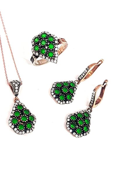 OSESHOP Elmas İşçiliği Gümüş Kök Zümrüt Taşlı Takı Seti