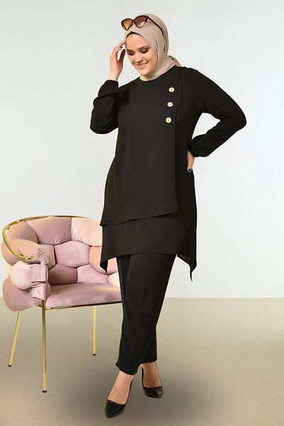 Ferace Women's Large Size Lower Top Hijab Double Ayrobin Suit Black