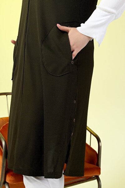 Ferace Women's Hijab Clothing Long Summer Pocket Zippered Vest Khaki