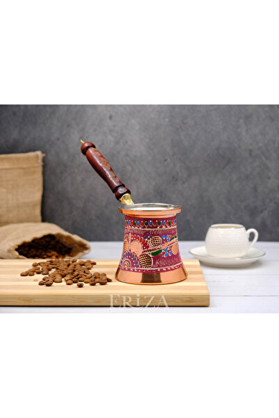 ERİZA 4-5 Kişilik El Yapımı Işlemeli Kalaylı Bakır Kahve Cezvesi