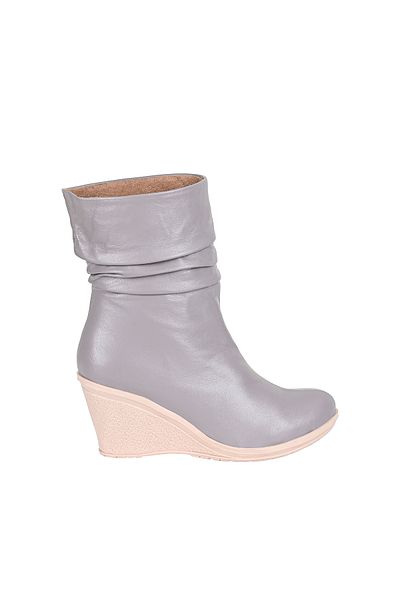 NOOSY Genuine Leather Wedge Heel Flat Gray Women's Boots
