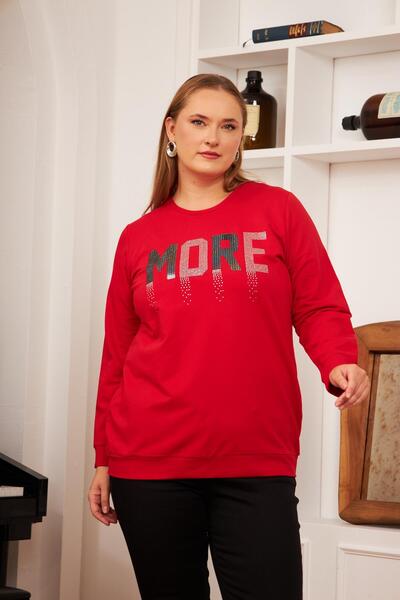 RMG Red Large Size Stone Printed Sweatshirt