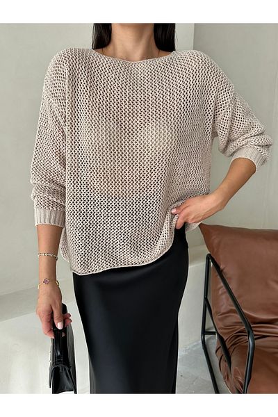 Laluvia Stone Blossom Openwork Relaxed Fit Pullover-4051