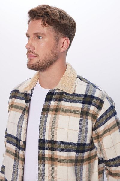 Tudors Unisex Relax Fit Relaxed Cut καρό χειμωνιάτικο ξυλοκόπο πουκάμισο με βελούδινο πέτο