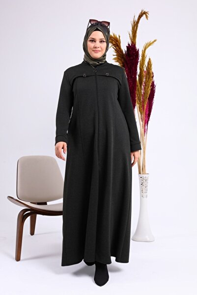 Ferace Women's Zippered Hijab Clothing Top Coat Winter Khaki