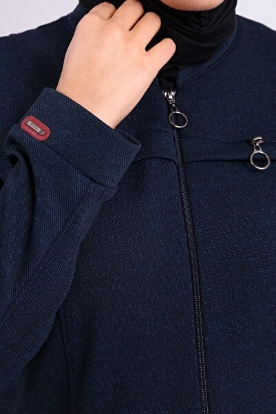 Ferace Women's Large Size Winter Overcoat Mother Zippered Navy Blue