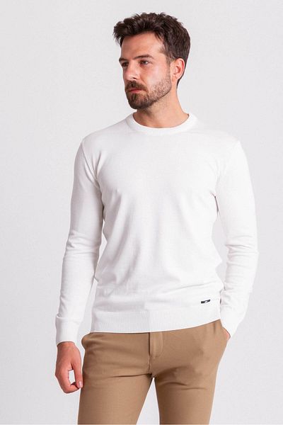 Mcr Plain Slim Fit Men's Crew Neck Sweater Ecru - 11355.21K