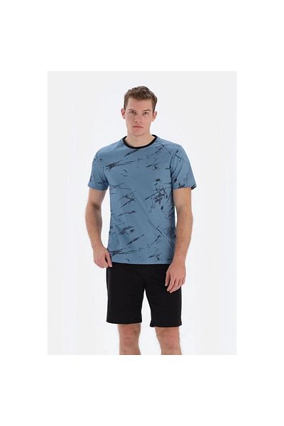 Eros 33082 Men's Pajama Set with Shorts - Cotton, Short Sleeve, Blue