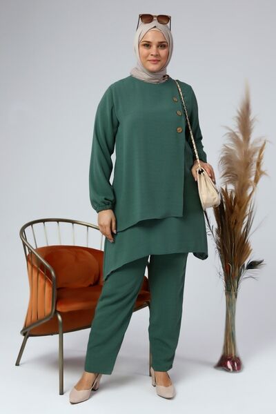 Ferace Women's Large Size Lower Top Hijab Double Ayrobin Suit Khaki