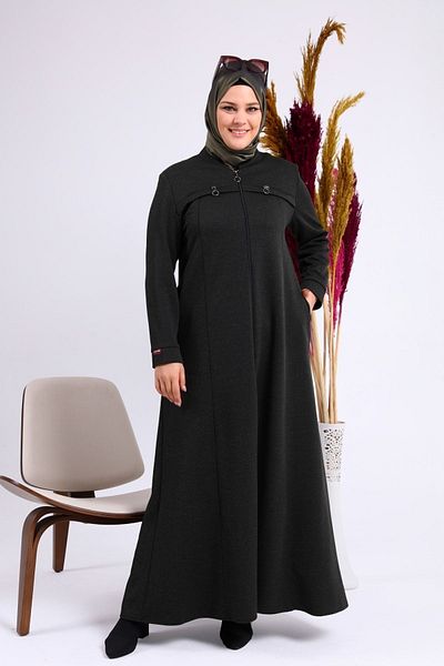 Ferace Γυναικεία Ρούχα Hijab με φερμουάρ Pardesu Winter Khaki