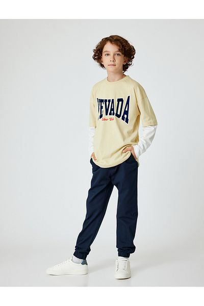 Koton Tricou cu mânecă lungă din bumbac imprimat colegiu - Decolteu
