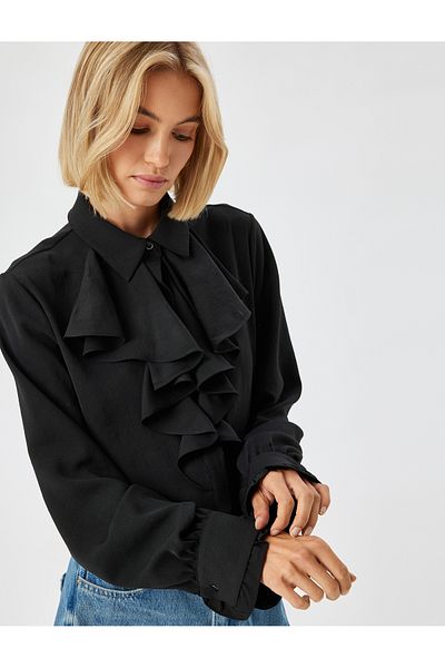 Koton Langärmliges Chiffonhemd mit Schalkragen und Rüschen