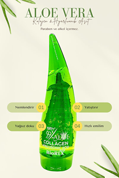 BioRLX %99 Saflıkta Aloe Vera Jeli, Kollajen Ve Hyaluronik Asit 250 ml