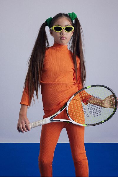 LUESS Girl's Corded Orange Turtleneck Blouse and Leggings Set