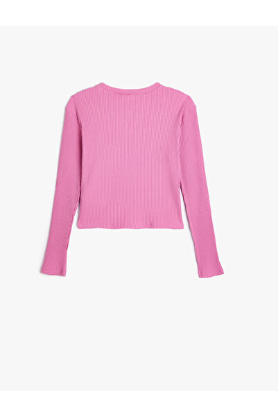 Koton Μπλουζάκι Basic Crop με λεπτομέρεια παραθύρου καρδιά - Μακρύ μανίκι, λαιμόκοψη