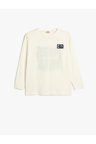 Koton Cotton Long Sleeve Slogan Printed Crew Neck T-Shirt