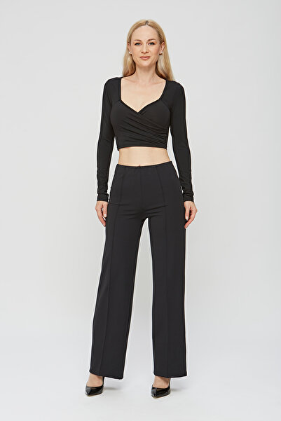 estewoman Double Breasted Collar Long Sleeve Fitted Women's Crop Blouse Body