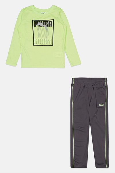 Puma Kids Boy 2 Piece Brand Logo Sweatshirt And Sweatpants, Neon Green/grey