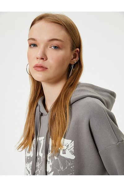Koton Relax Fit Hooded Sweatshirt - Slogan Printed, Hooded