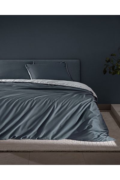 Madame Coco Verne Double Satin Duvet Cover Set - 100% Cotton, 208 Tc Printed, Blue/White