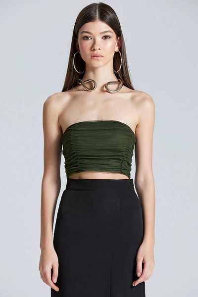 World Fashion Trends WFT2466 Μπροστινό Μαζευμένο Χακί Στράπλες