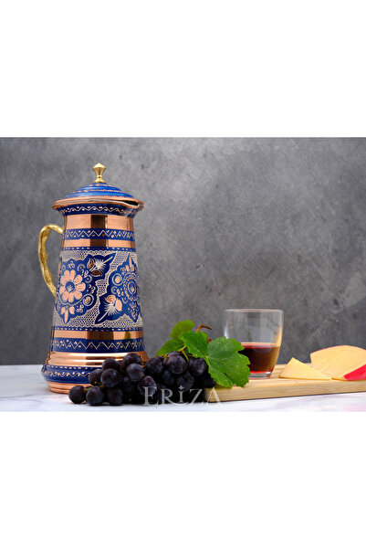 ERİZA İşlemeli Bakır Kulplu ve Kapaklı Sürahi