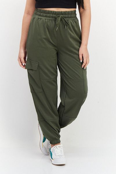 French Connection Women Regular Fit Solid Jogger Pants, Olive
