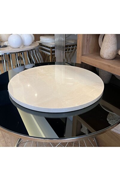 helya marble حامل عرض كبير من الرخام البيج (قطر 50 سم)