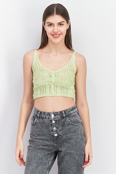 Don't Call Me Jennyfer Women V-neck Sleeveless Crop Top, Green
