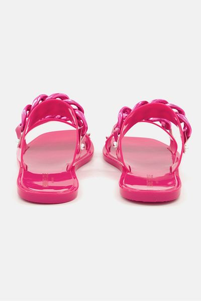 Kenneth Cole Women Slip On Naveen Chain Jelly Flats, Beet