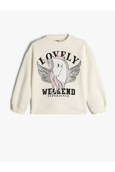 Koton Unicorn Printed Cotton Sweatshirt - Long Sleeve, Crew Neck