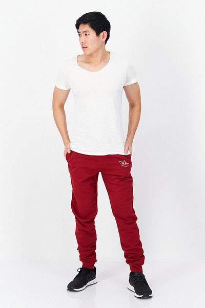 Duck and Cover Men Drawstring Brand Logo Sweatpants, Red