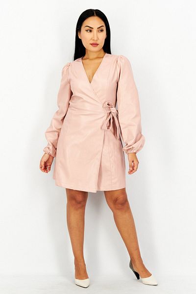 NA-KD Women Plain Belted Wrap Dress, Pink
