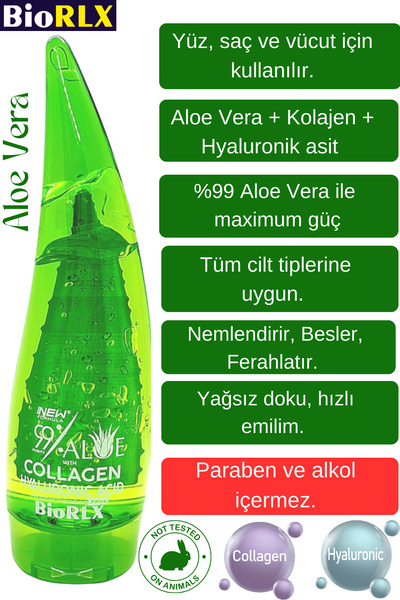 BioRLX %99 Saflıkta Aloe Vera Jeli, Kollajen Ve Hyaluronik Asit 250 ml