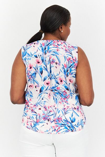 Kasper Women V Neck Sleeveless Floral Print Top, White