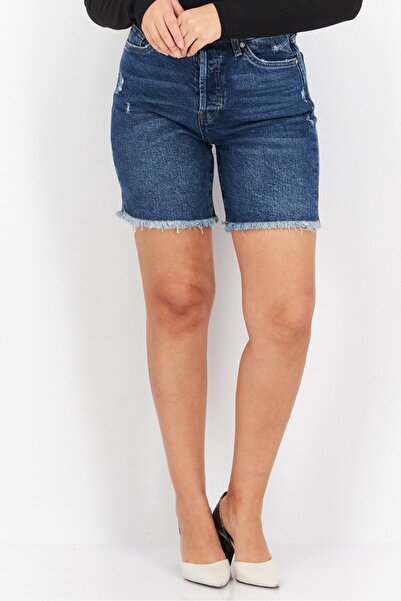 Earnest Sewn شورت جينز مغسول بقصّة عادية للنساء، أزرق